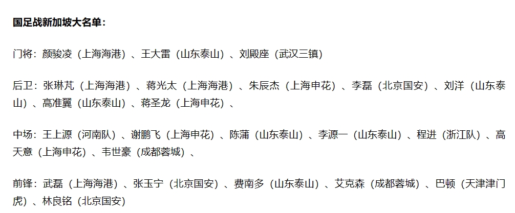 国足23人名单出炉，强攻阵容，堆积锋线——3个门将、7个后卫、4个中场、9个前锋