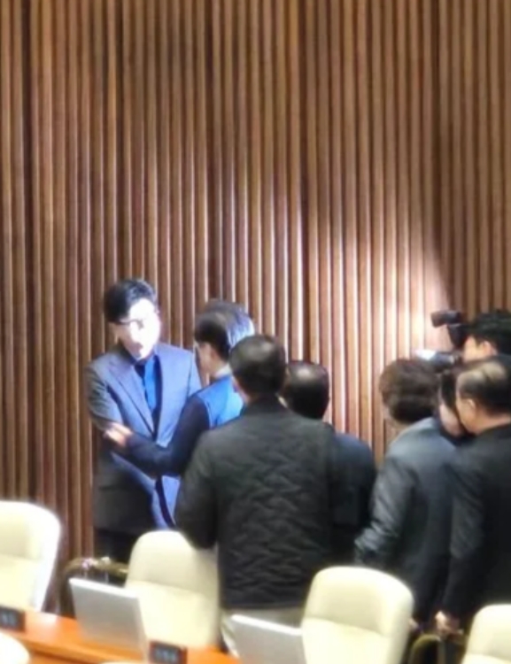 韩国执政党和反对党党首热情握手。
