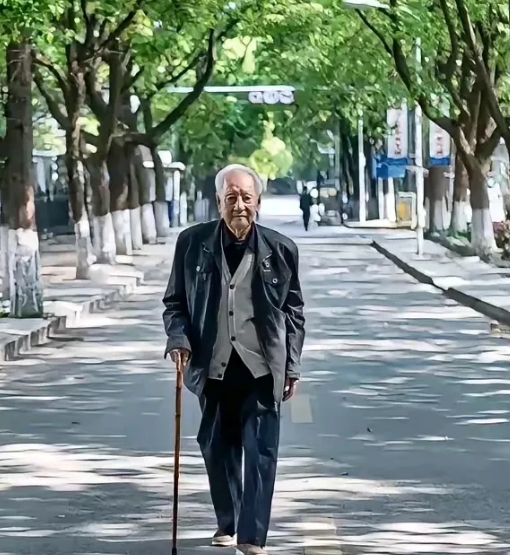 在武汉街头，这位衣着朴素，拄着拐杖，步履蹒跚迎面走来的老者，看似极其普通，他却让
