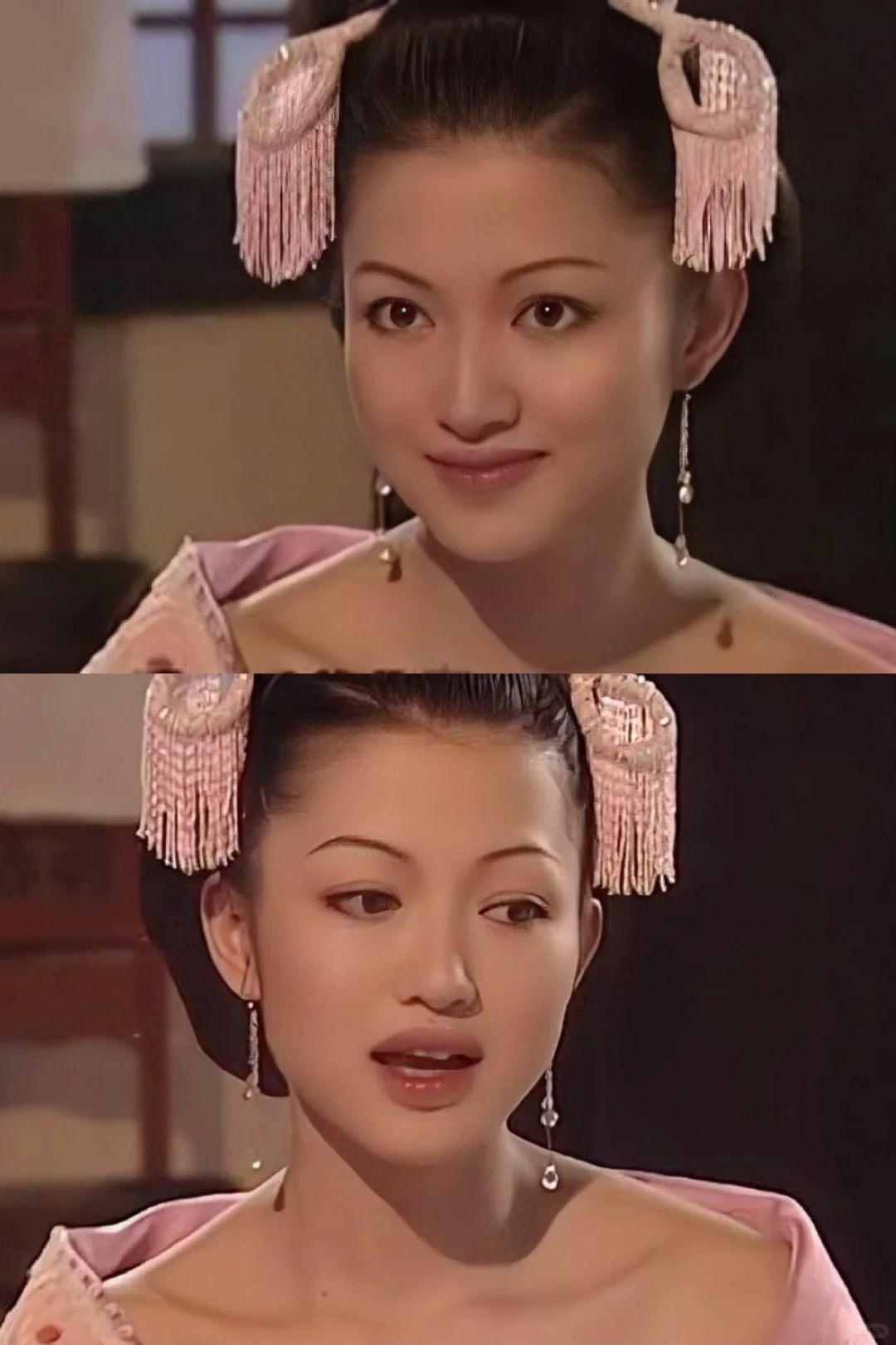 卸掉这两个头帘真的一下子就变普通了
剧名《隋唐英雄传》
鲍玉菁饰演萧妃
