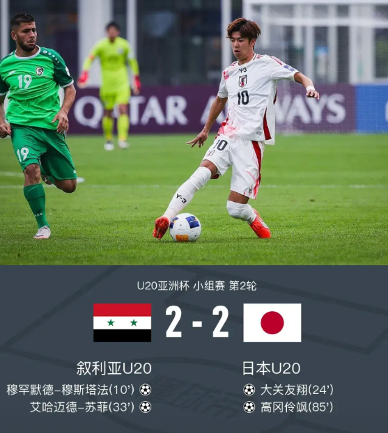 U20亚洲杯，叙利亚2：2战平日本，算是本届杯赛的一个冷门，很多人说日本足球这么