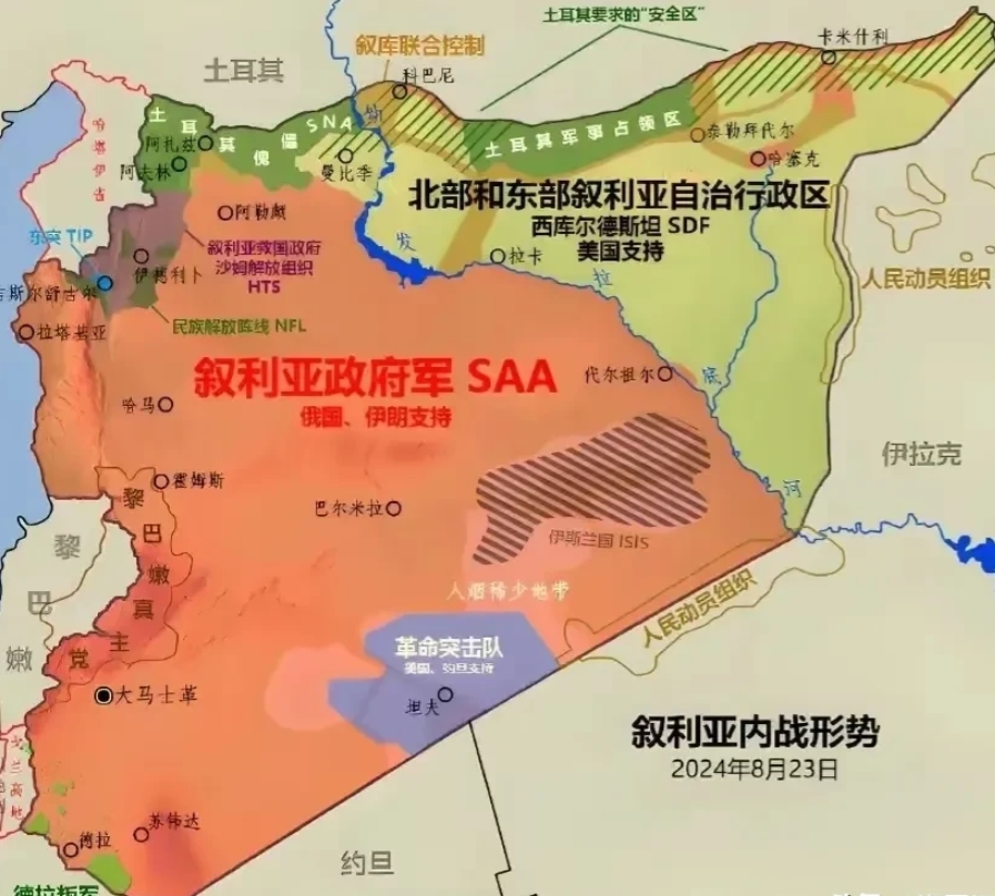 叙利亚可以说基本是四分五裂的结局了
叙利亚内战从11年打到现在，死了五六十万人。