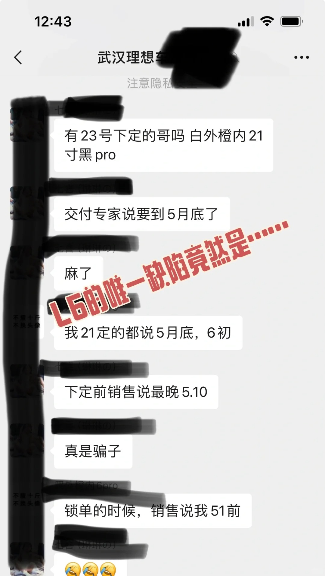 定了理想L6，没想到有这样的缺陷……
定了L6之后，最近加了好多车友，大家对车子