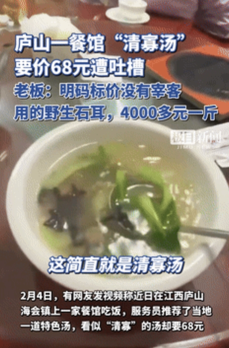 “终于有人替景区说好话了！”江西庐山，游客在景区饭店点了一份汤，看着“清汤寡水”