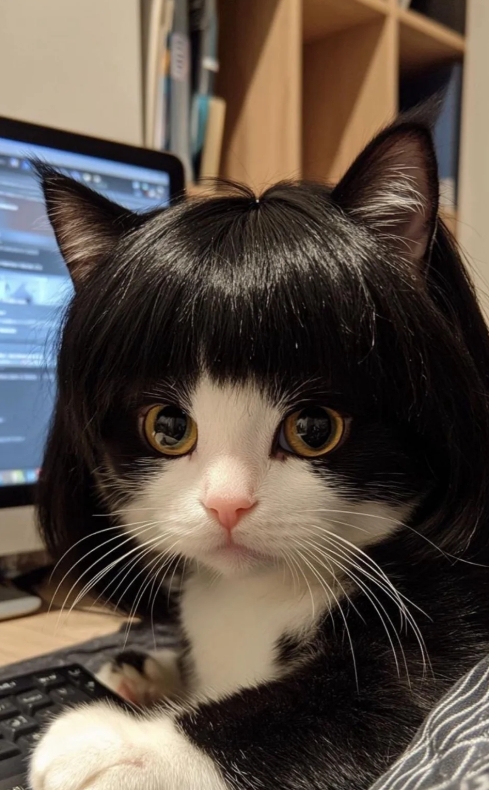 哟！小猫咪！这造型好好笑，哈哈哈哈！