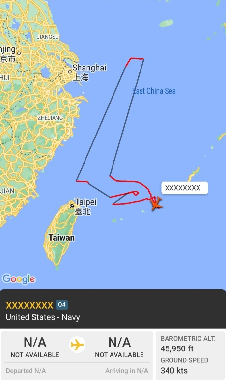 一架美军MQ-4C型无人机，今夜飞临在上海浙江福建台北一线，实施战略侦察！

这