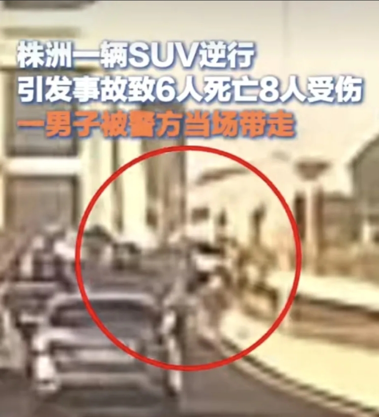 湖南株洲一大桥上车辆逆行，导致6人死亡，8人受伤。事故车辆是一辆suv，由东向西