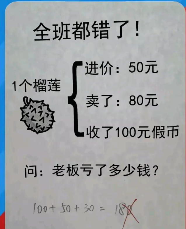 
孩子三年级昨天放学带回来一张测试试卷，哭丧着脸，说这题太难了，就错了这一道附加