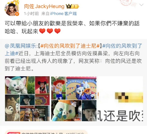 向佐的风吹到了迪士尼！为什么现在觉得他还有点蠢萌的感觉！

因为他新剧摸鼻梁火了