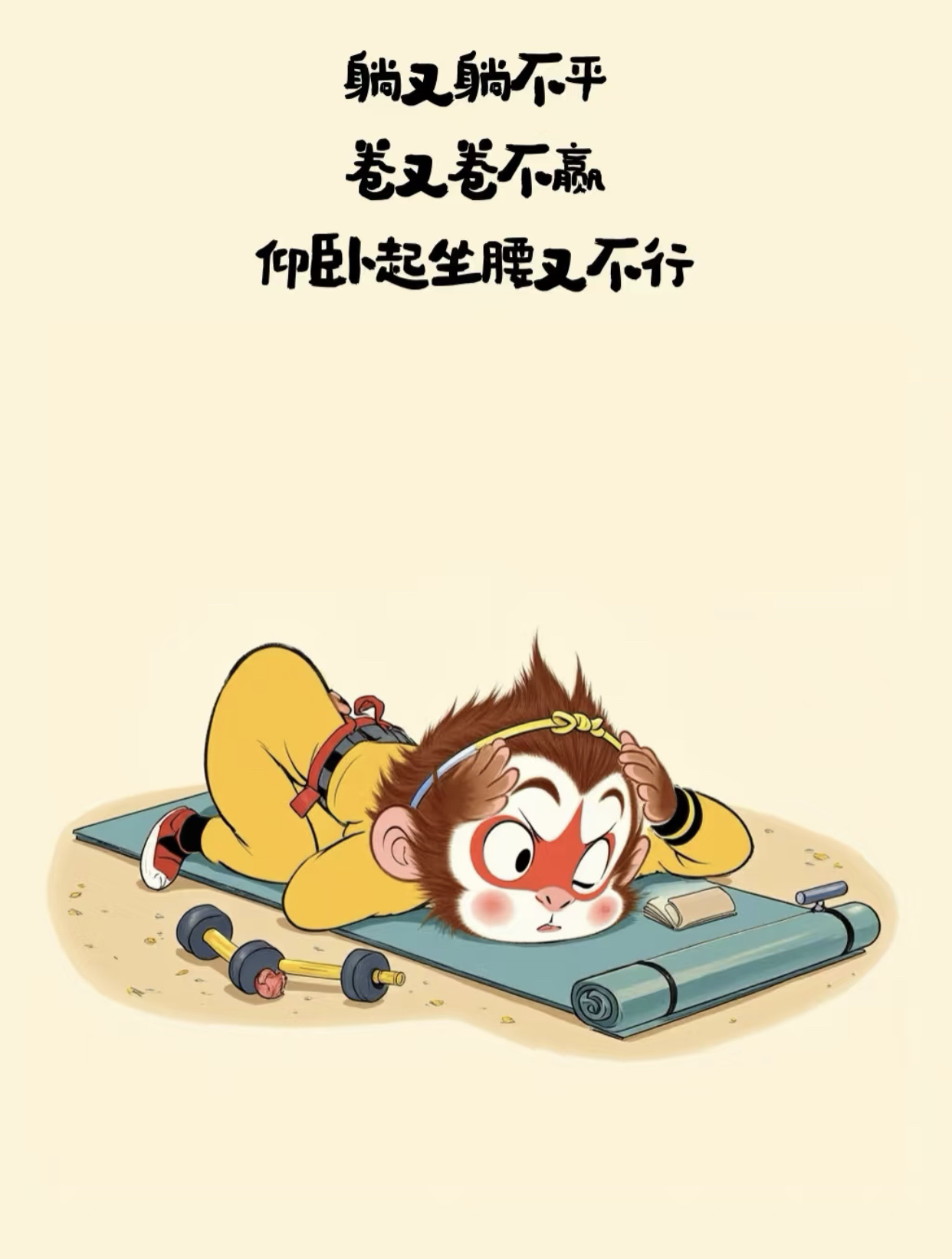 躺无躺不平，卷又卷不羸，仰卧起坐腰又不行