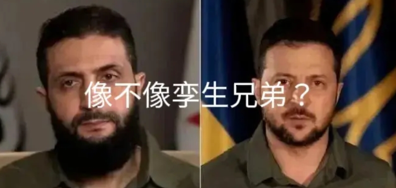 阳光下的灿烂！
叙利亚叛军头目猪拉泥去掉胡须，简直就是泽连斯基的孪生兄弟。唯一不