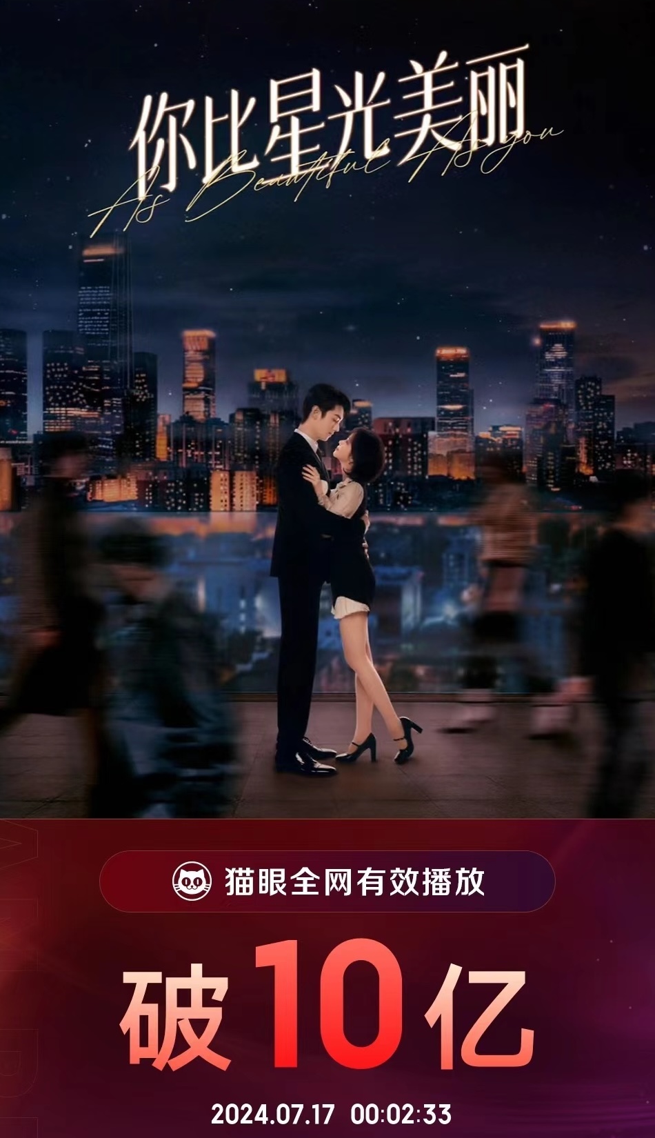 据数据显示，国产热播剧《你比星光美丽》全网有效播放量破10亿！ ​​​
该剧阵容