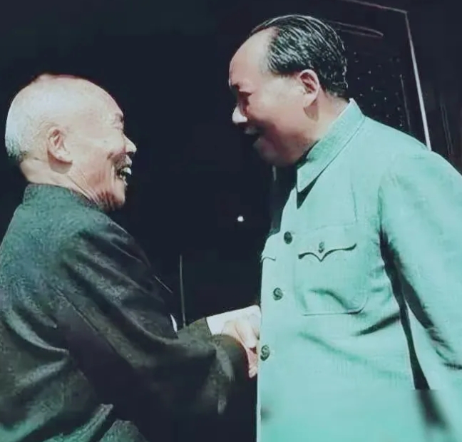 60年代中期，毛泽东主席和李宗仁在天安门城楼上握手。

李宗仁当时从国外返回祖国