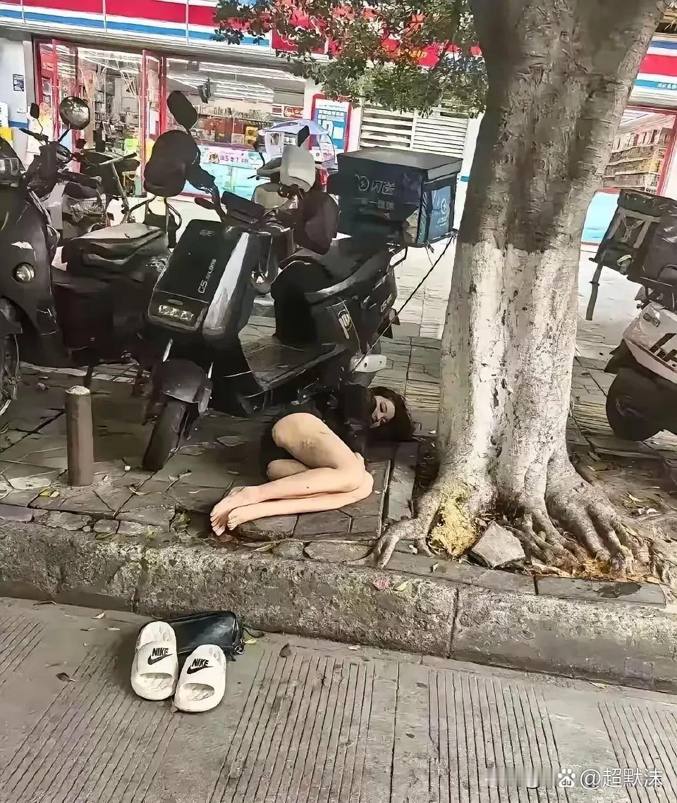 早上出门发现一个女的睡在这个大树脚下:很多人路过都是看一眼就走了。可是我忍不住想