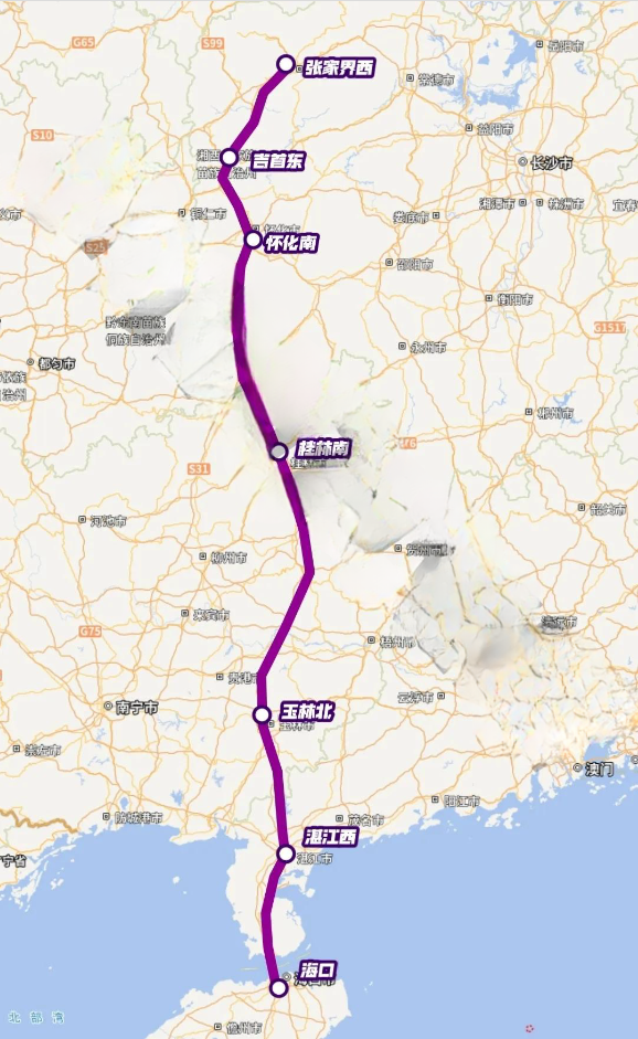 一条不经过主要经济走廊的高铁线路→张海高铁

一般情况下，高铁都会尽量连接重要城