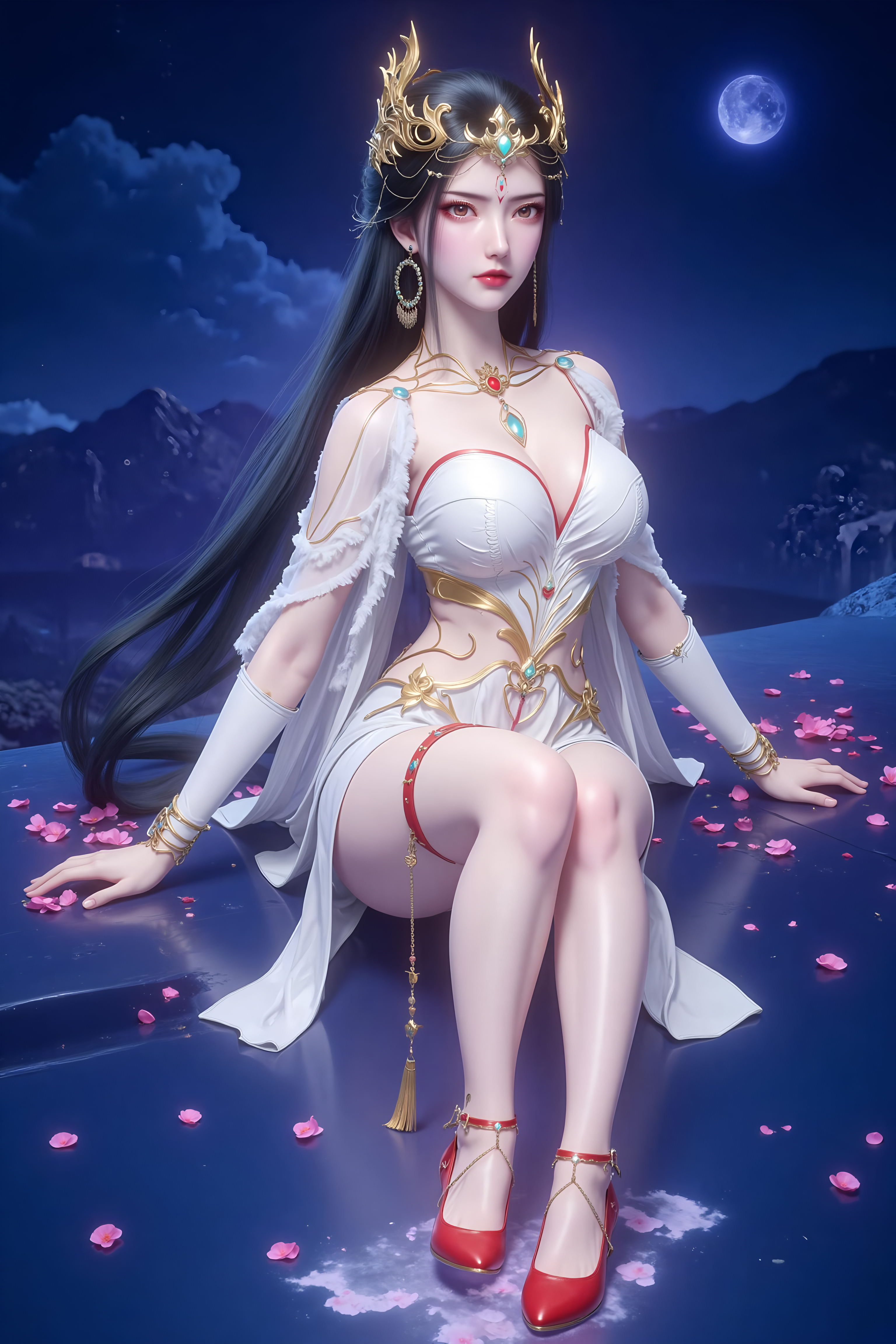 《仙逆》国漫女神红蝶壁纸：酥胸斜抱天边月，玉手轻弹水面冰！