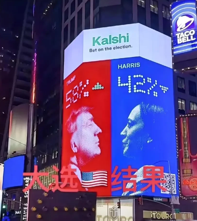 美国大选投票计票进行时，特朗普暂时较大幅度领先！

1、纽约时报广场的大屏成了实