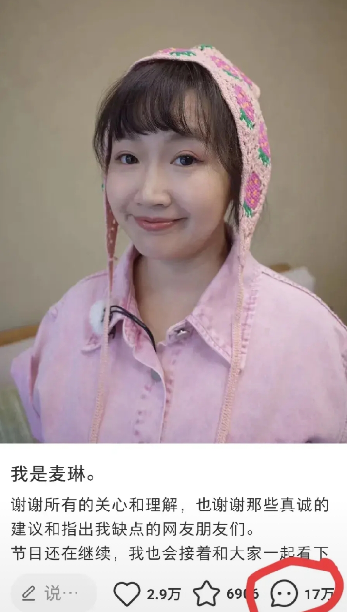 17万的评论，网友太强大了。

麦琳的账号评论从10万删到9000，

转眼，网