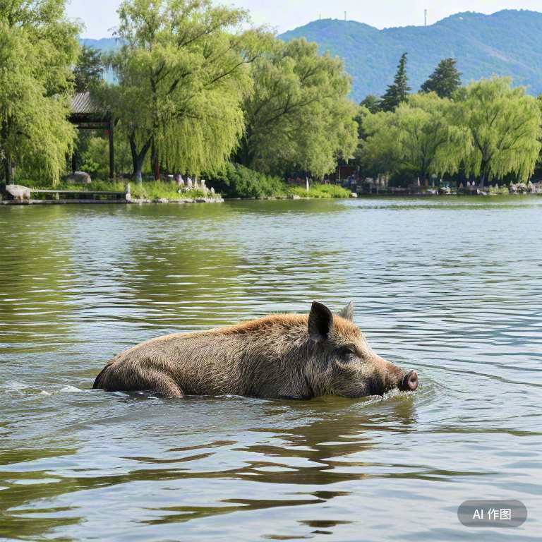 野猪畅游玄武湖