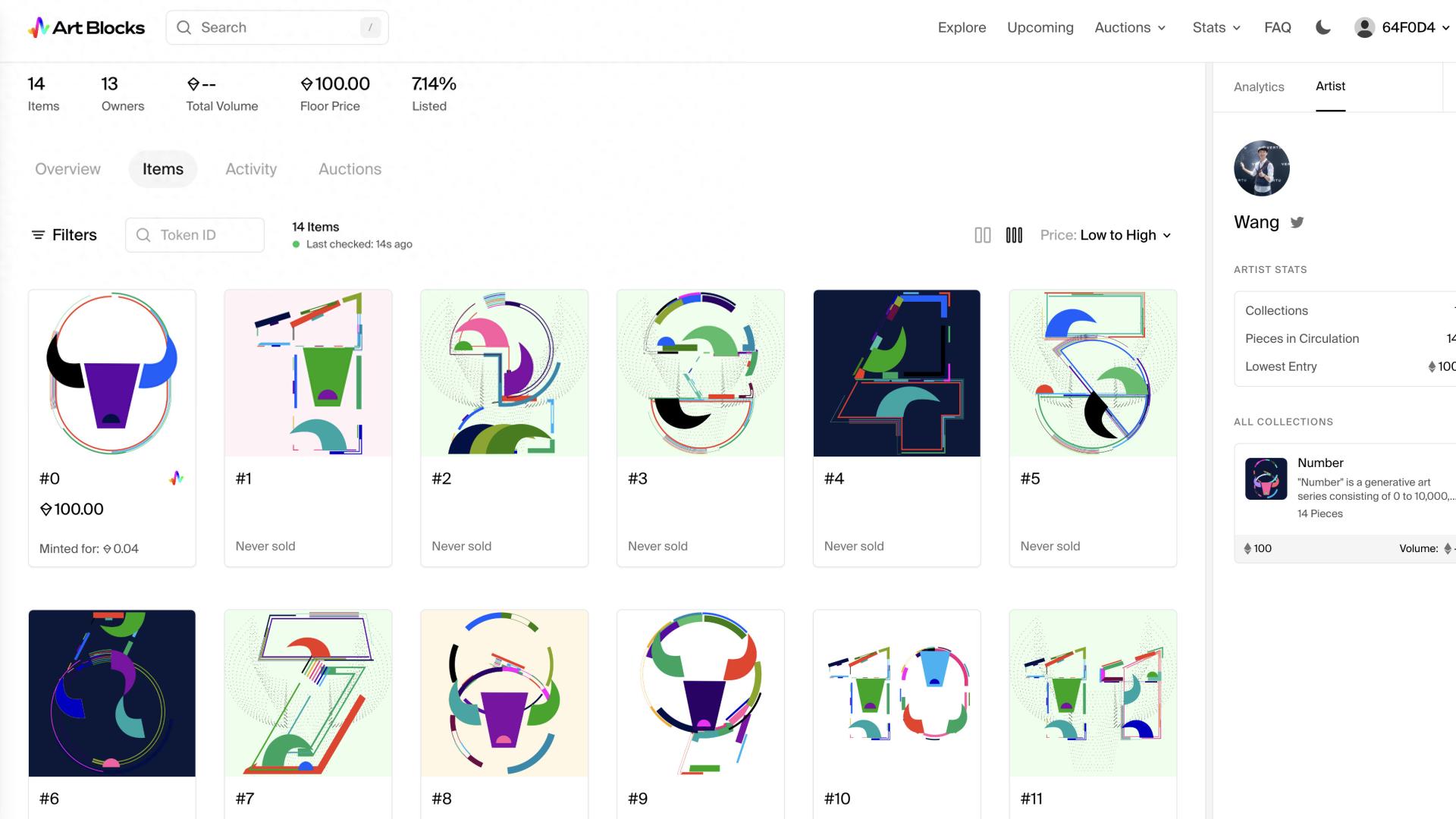 255万！新一代生成艺术Number地板价突破100ETH