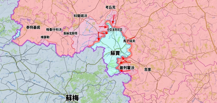 库尔斯克和捷尔任斯克态势
库尔斯克：
俄军持续在乌克兰占领区南部挤压乌军的活动空