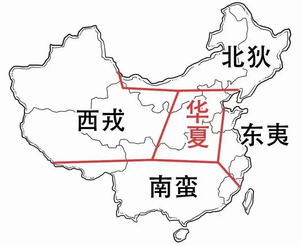 古代的华夏地域概念划分示意图。