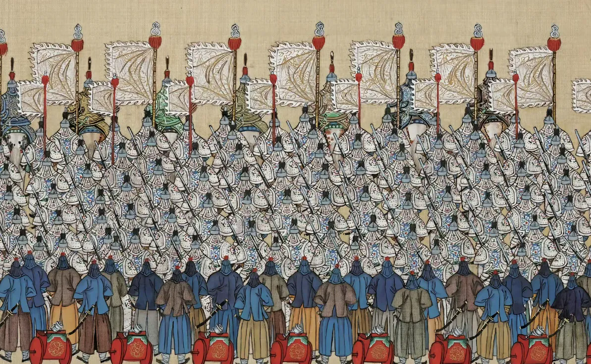 震撼的乾隆大阅图，记录下了中国古代规模最大的一场阅兵。全图共有人物两万多个，并根