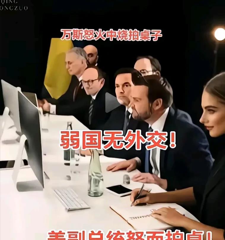 美国副总统万斯愤怒地拍了桌子，质问是签不签？泽连斯基可怜巴巴地望着万斯，一时语塞