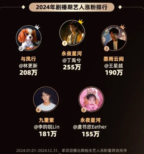 2024年剧播期艺人涨粉