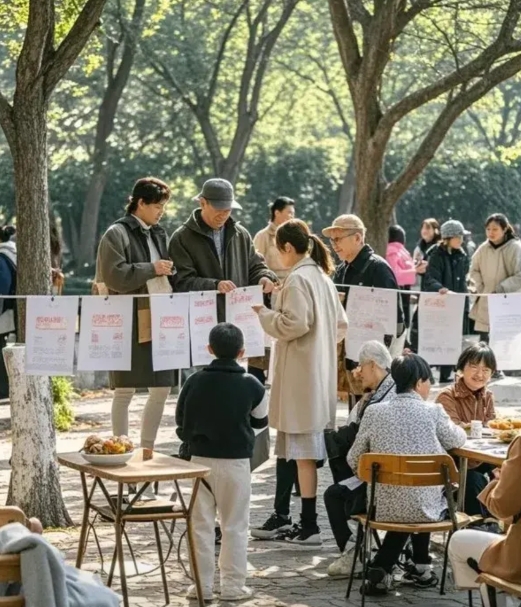 上海，公园相亲角。一个年龄26岁、月工资四五千的幼儿园老师被许多人走上去搭讪。