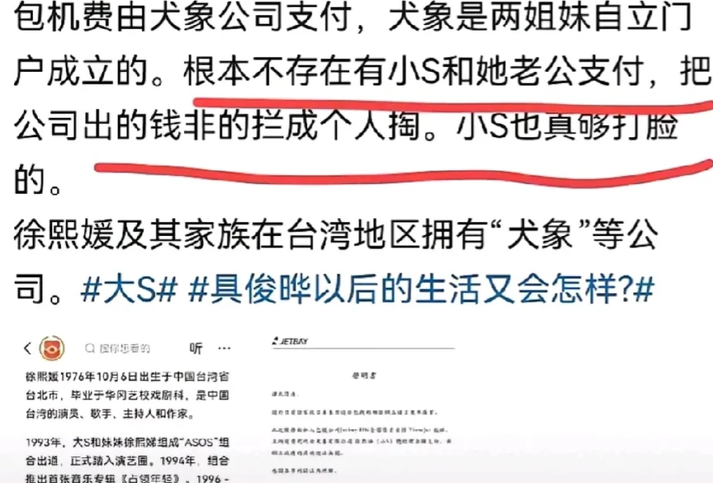小S打脸汪小菲，网友打脸小S，太精彩了！

网友说，大S回台湾的包机费是汪小菲出