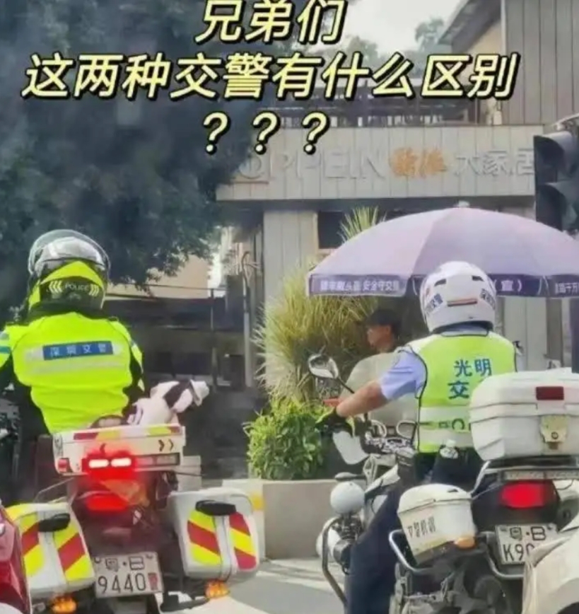 右边是正式交警，左边是骑警多数都是协辅警！你们觉得呢？