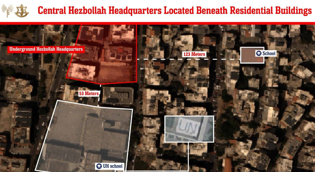 以色列军队精确摧毁了位于建筑下的真主党总部，需要注意的是真主党的总部与隔壁的联合