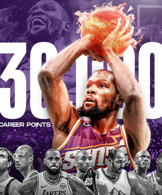 杜兰特成为NBA历史第8位，现役第2位30000分先生

杜兰特30000+分