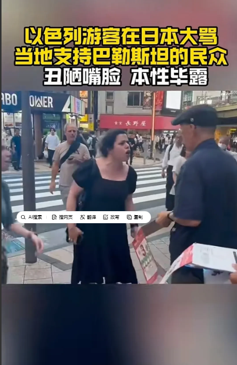 最近在日本街头发生的一起冲突事件，引起了广泛的公众关注：一名以色列游客与一位支持