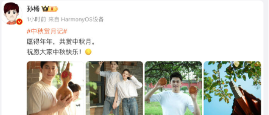 孙杨晒与妻子合照庆中秋