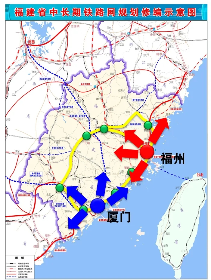 2024年福建省重点铁路项目清单出炉，涉及铁路（城际）路线具体如下:

①新建漳
