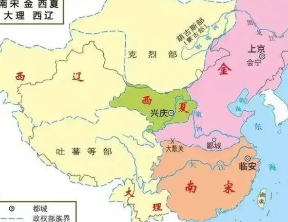 孩子喜欢看书，他认为金朝应该排在宋之后，应该是唐宋金元明清。

南宋时期七个大国