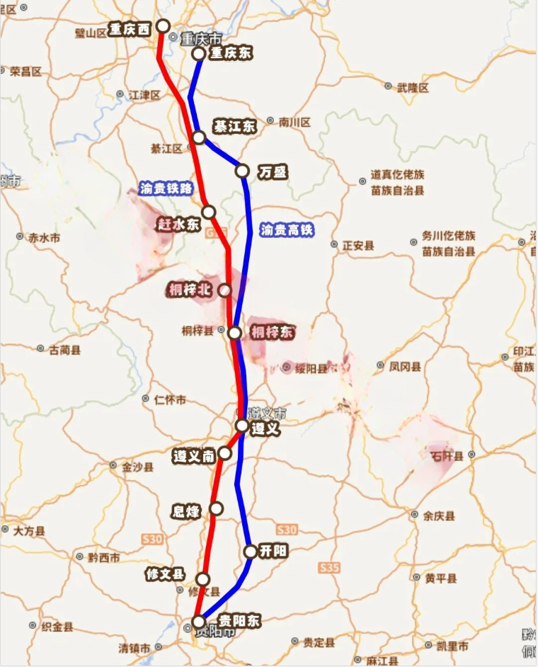 西部两个重要城市之间居然没有高铁线路？

重庆和贵阳目前并没有高铁直连，没听错，