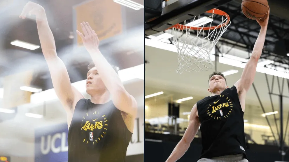 NBA Memes更新X，晒出一张湖人球员多尔顿-克内克特的训练照与球迷分享。