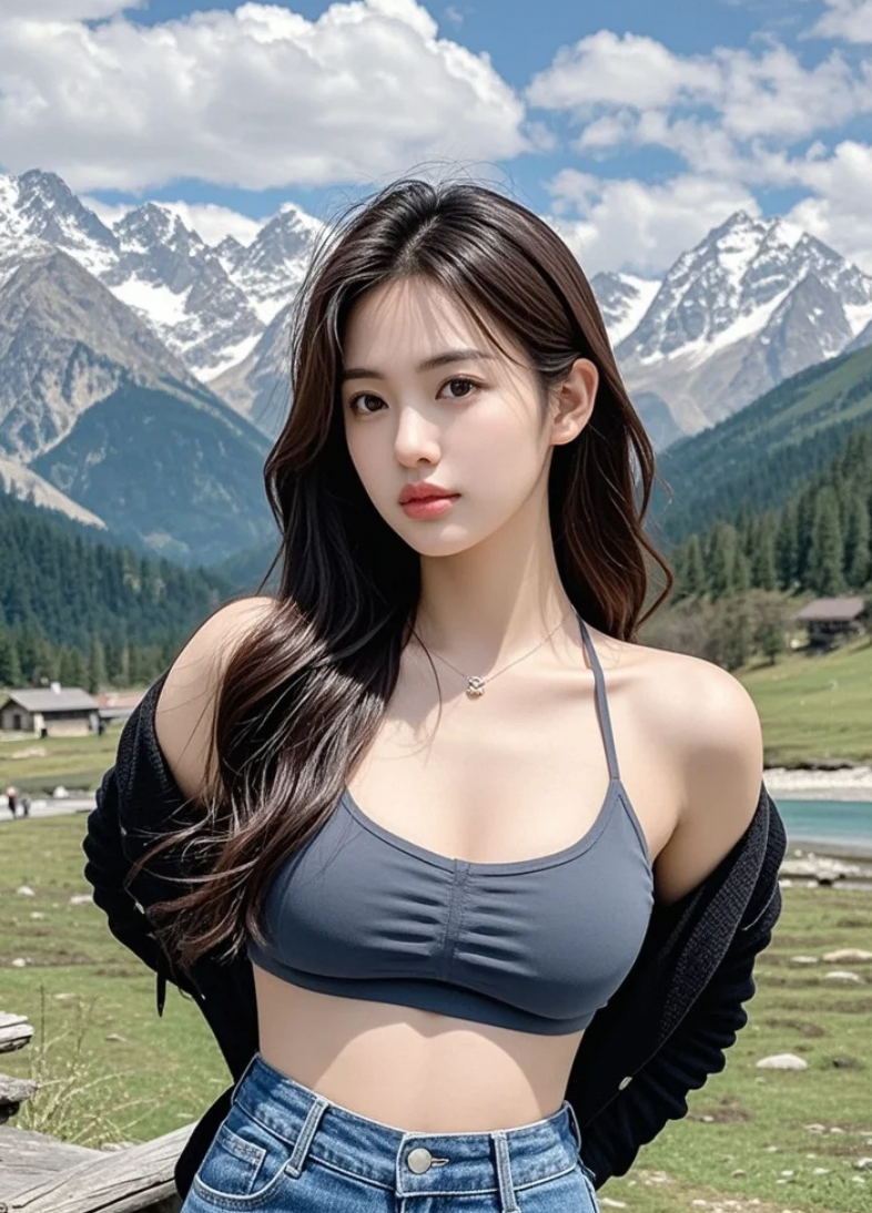 户外有美女，优雅迷人宛如画卷中人