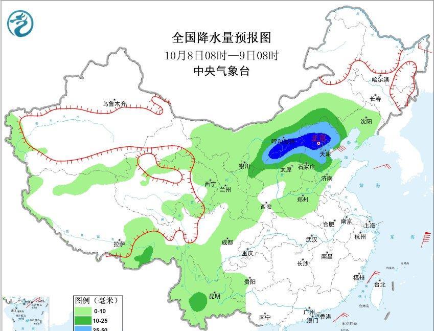 预计8-9号副高将出现一次大幅北抬过程，把我国主雨带重新顶到华北中北部、东北南部