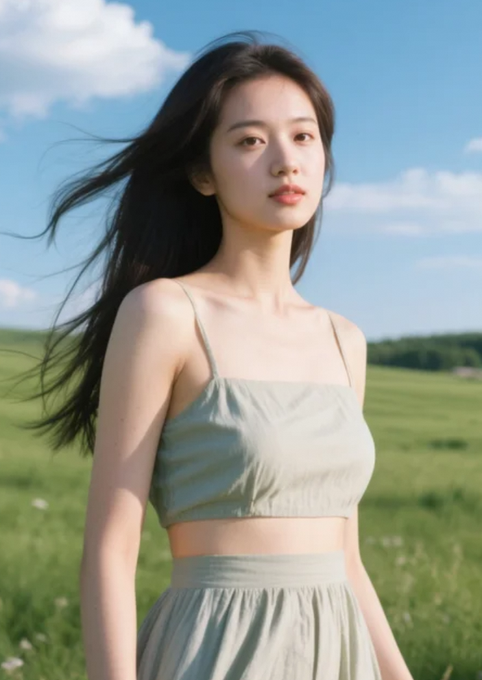 风掠过她的发梢，也带不走她眼中的温柔。