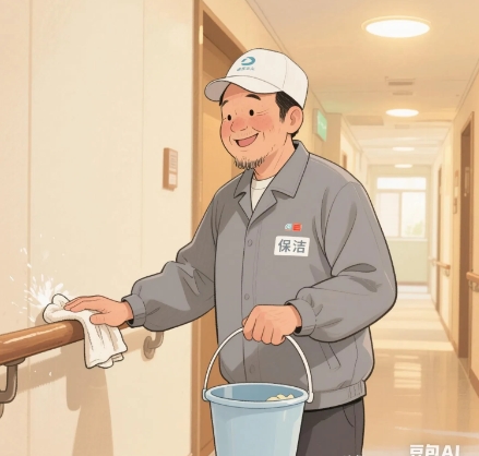 北京医院里的保洁，都是五六十岁的大妈大叔。

我爸病房里的保洁，是个59岁的大叔