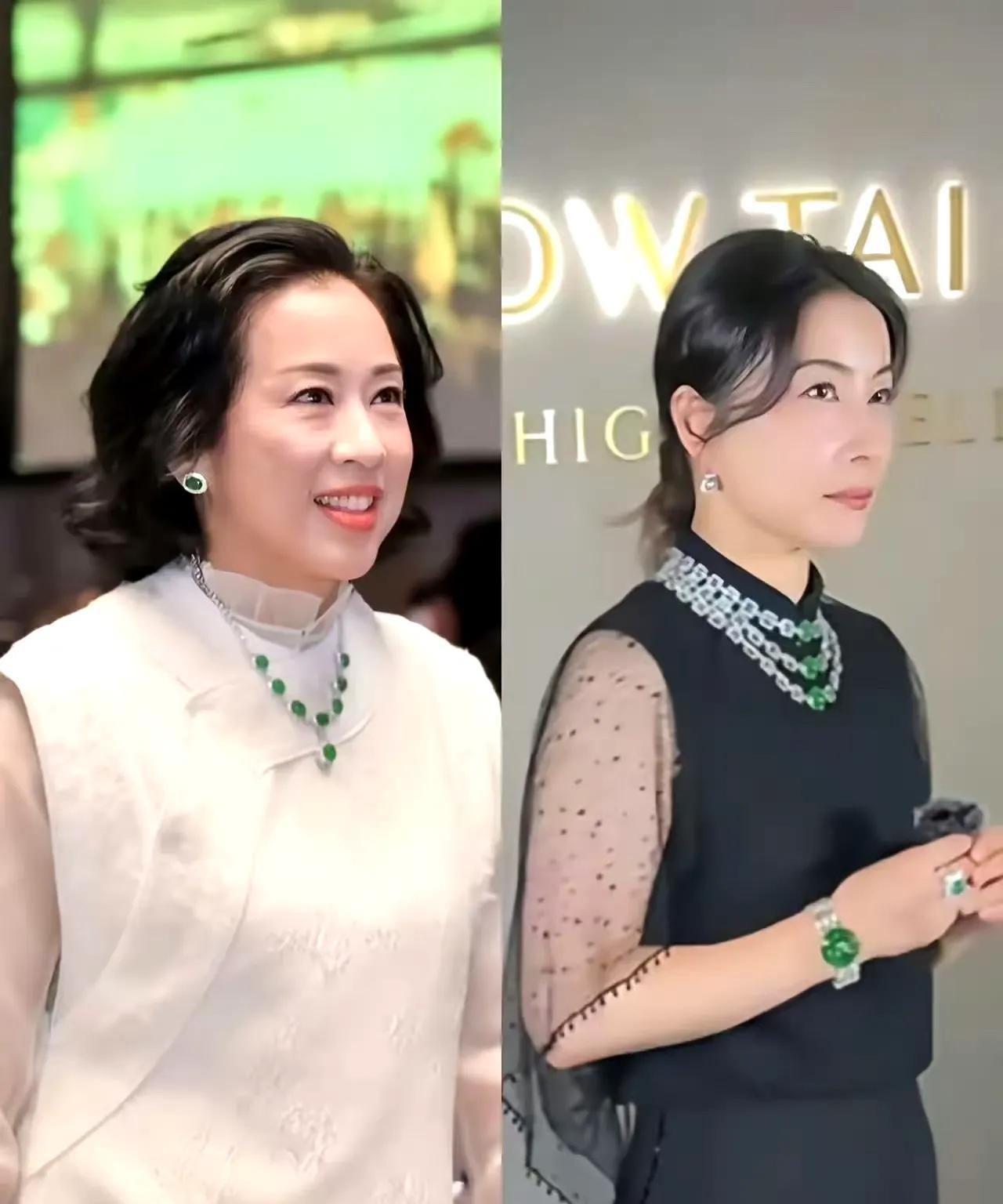 郭晶晶戴上珠宝，跟婆婆朱玲玲越来越像了，但婆婆的气场更强大，更漂亮。