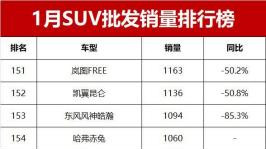 1月SUV批发销量榜揭晓！星越L、博越L进前五，瑞虎8排第六
