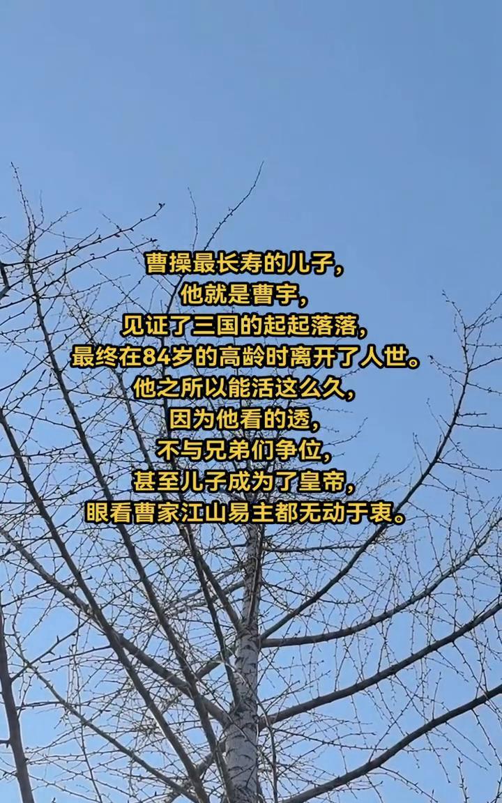 曹操最长寿的儿子，他就是曹宇，见证了三国的起起落落，最终在84岁的高龄时离开了人