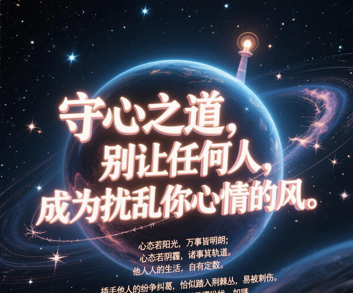 守心之道
别让任何人，
成为扰乱你心情的风。
心态若阳光，万事皆明朗；
心态若阴