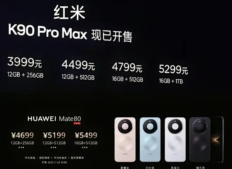 看来红米 K90要狙击华为Mate 80并不是一句玩笑话。Mate 80公布价格