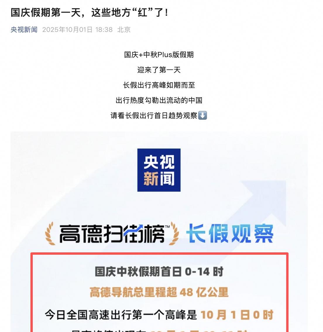 刚才刷到央视新闻和高德扫街榜联合发布的长假观察，和我预测的相差无几，只有一个地方